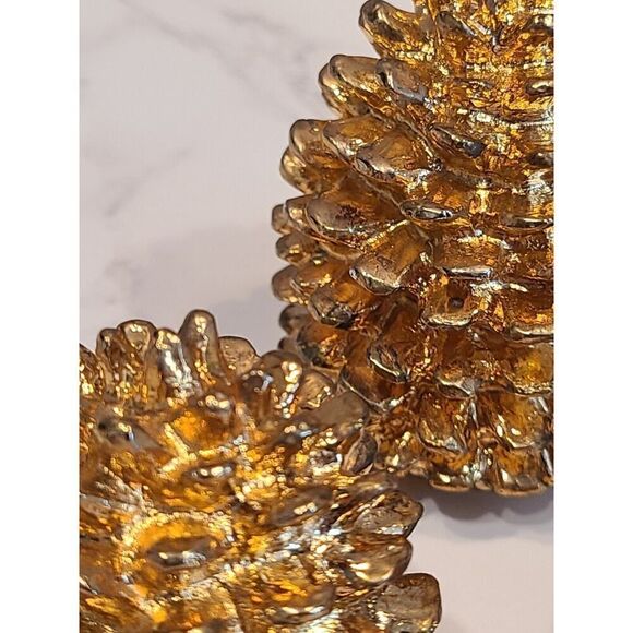 Dept 56 Gold Tone Heavy Metal Pinecone Décor Holiday Season Set of 3 EUC - Picture 4 of 11